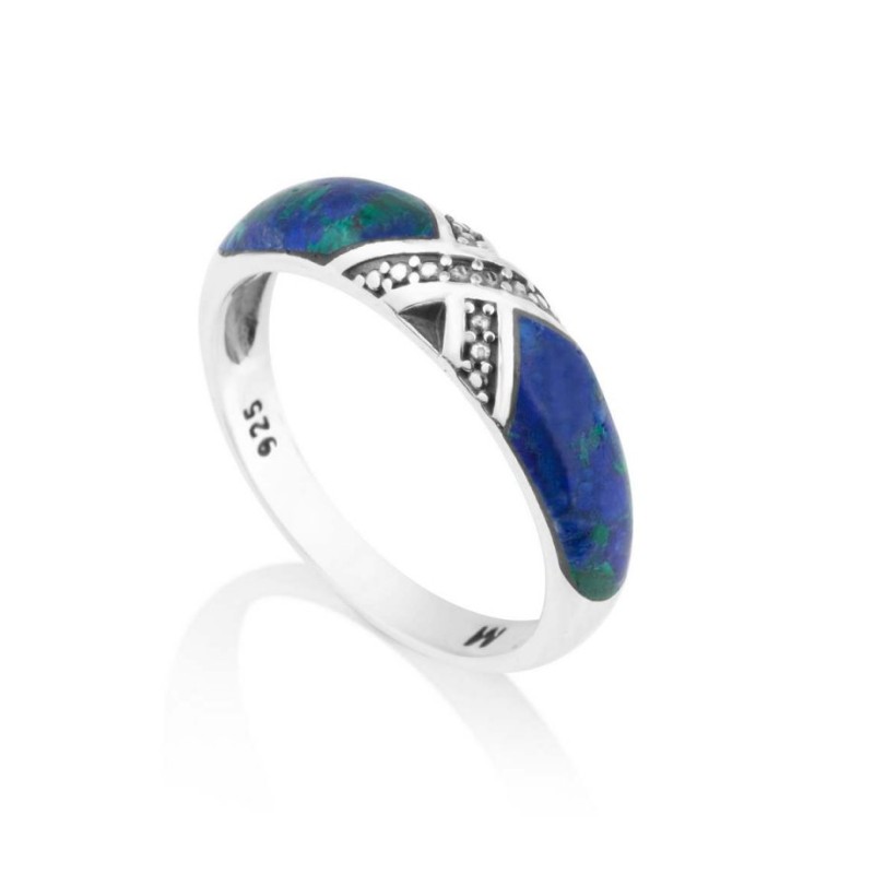 טבעת אבן אילת מכסף סטרלינג עם שתי... | טבעות יהודיות